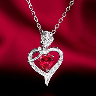 Silver Ruby Heart Pendant Necklace